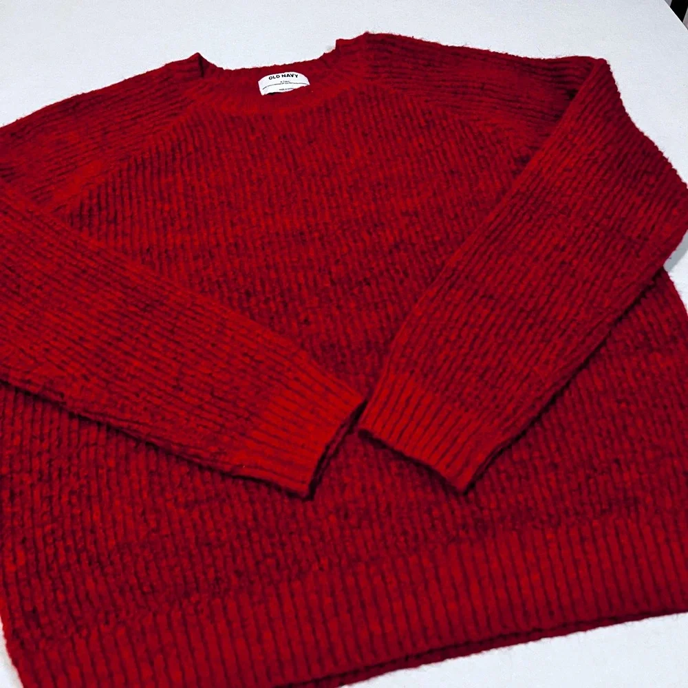 Old Navy Red Black Speckled Flecked‎ Knit Christmas Sweater Medium Tall